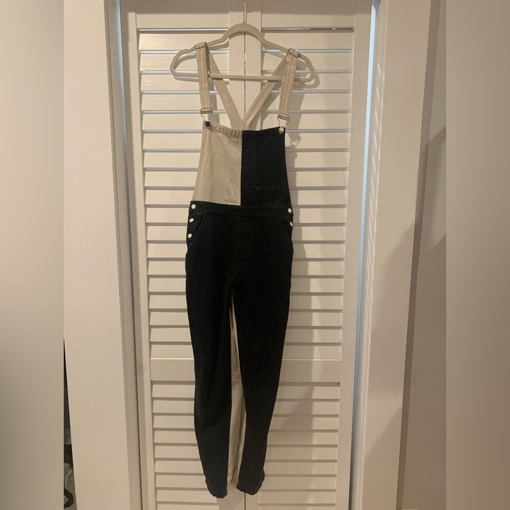 Guess Jeans: Two Toned Black & Cream Denim Overalls